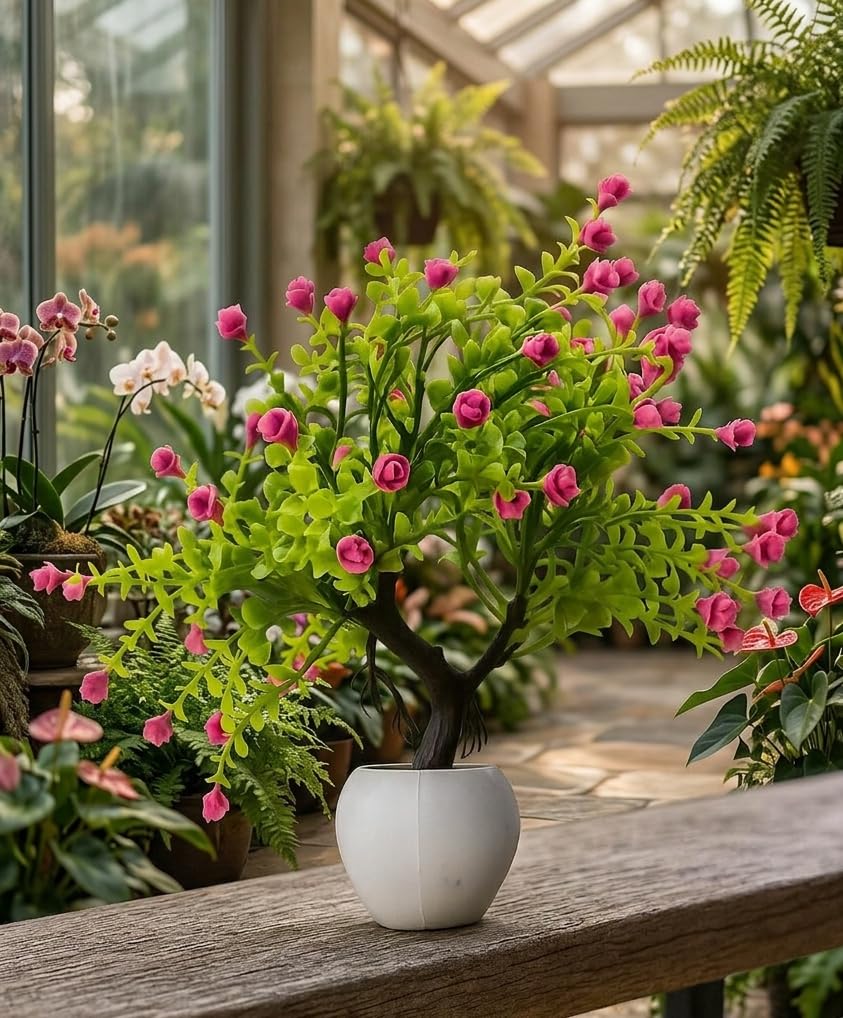 Artificial Pink Flower Plant In White Pot