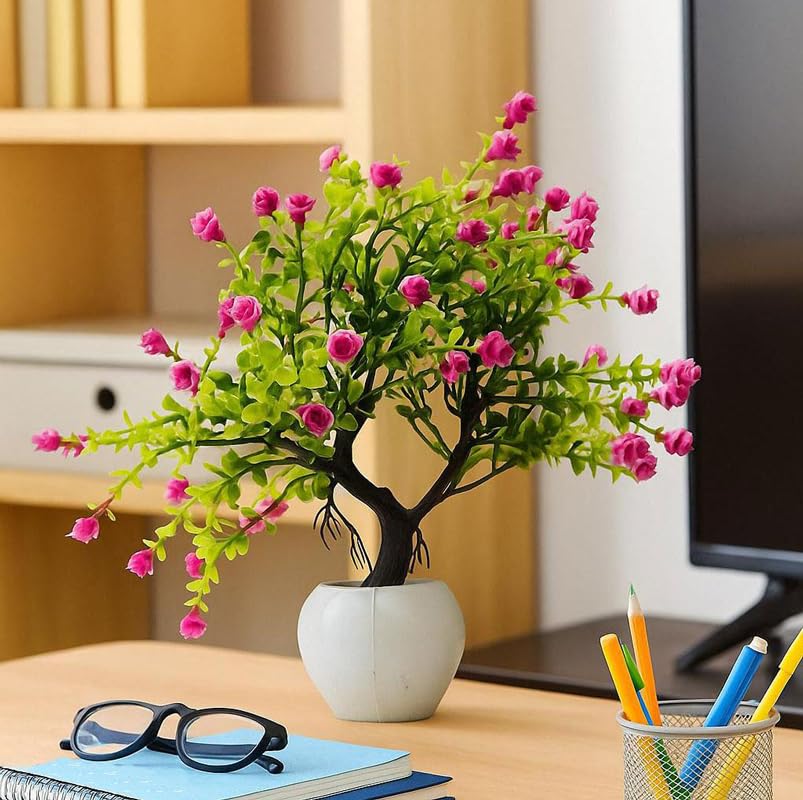 Artificial Pink Flower Plant In White Pot
