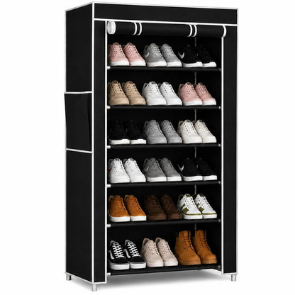 6 Shelf Black Shoe Rack with Dust Cover