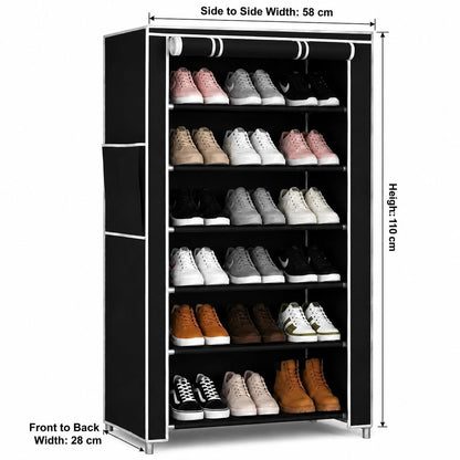 6 Shelf Black Shoe Rack with Dust Cover