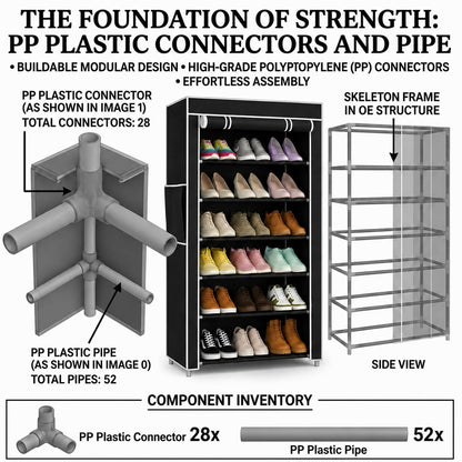 6 Shelf Black Shoe Rack with Dust Cover