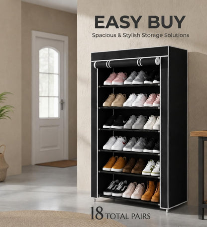 6 Shelf Black Shoe Rack with Dust Cover